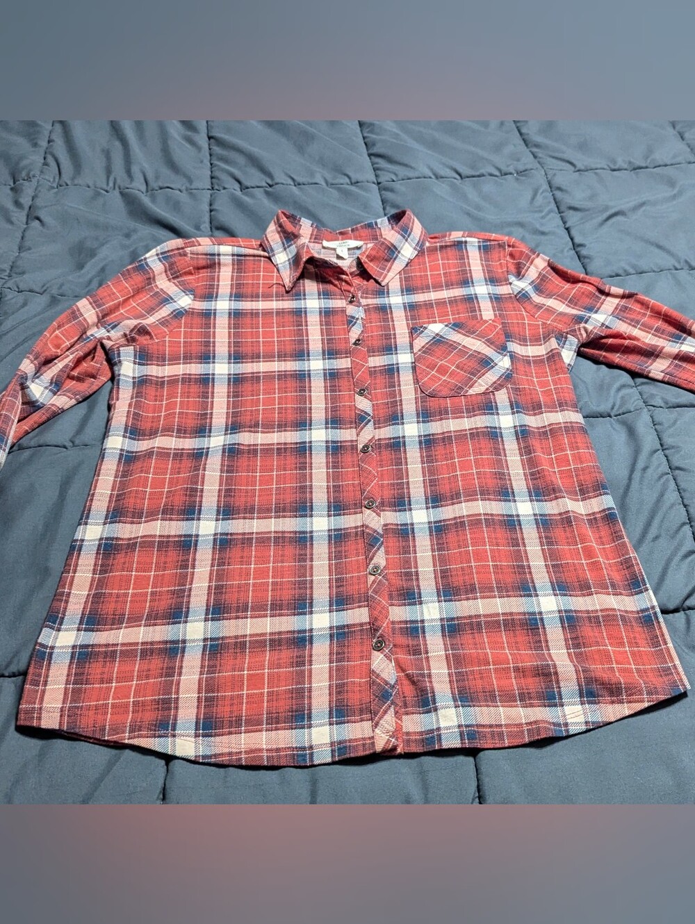 Como Vintage Red Plaid Button-Down Shirt - Casual Everyday Top Size Large